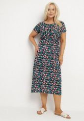 Czarno-Niebieska Rozkloszowana Sukienka z Gumką w Talii we Wzór Pawich Oczek Duilla. Czarne sukienki damskie Born2be, na lato, plus size, bez wzorów, bez kołnierzyka, plus size, bez ramiączek, midi, rozkloszowane. Za 49.99 zł.
