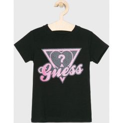 Guess Jeans - T-shirt dziecięcy 118-175 cm. Szare koszulki dziewczęce Guess Jeans, z aplikacjami, z bawełny, bez ramiączek. Za 79.90 zł.