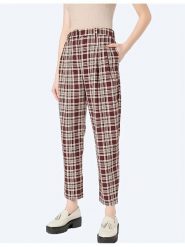 Monki Spodnie w kolorze brązowo-białym rozmiar: 42. Brązowe spodnie materiałowe damskie Monki, bez wzorów, z materiału, z podwyższonym stanem. Za 43.99 zł.