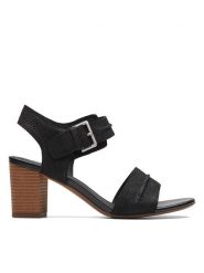 Clarks Skórzane sandały "KarseaHi Seam" w kolorze czarnym na obcasie rozmiar: 41,5. Czarne sandały damskie Clarks, bez wzorów, ze skóry, bez obcasa, na koturnie. Za 158.10 zł.
