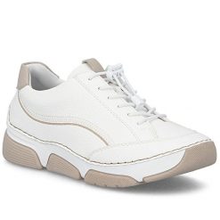 Półbuty damskie sportowe komfortowe białe Rieker 45969-80. Białe półbuty damskie Rieker, bez wzorów, ze skóry ekologicznej, sportowe, bez obcasa. Za 359.00 zł.