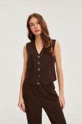 Kamizelka z dodatkiem lnu brązowa. Brązowe kamizelki damskie MOODO, l, ze lnu. Za 119.99 zł.