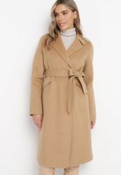 Brązowy Dwurzędowy Płaszcz Wiązany w Pasie Opulica. Brązowe płaszcze damskie Born2be, l, bez wzorów, z jeansu, biznesowe. Za 389.99 zł.