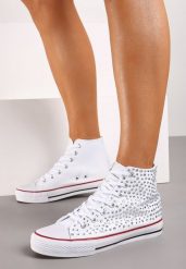 Białe Płaskie Trampki za Kostkę Ozdobione Cyrkoniami Emisea. Białe trampki i tenisówki damskie Born2be, bez wzorów, z bawełny, za kostkę. Za 29.99 zł.