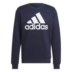 Bluza z dużym logo adidas Essentials. Niebieskie bluzy bez kaptura męskie Adidas, bez wzorów, sportowe, bez kołnierzyka, bez ramiączek. Za 199.00 zł.