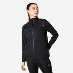 Kurtka do biegania damska Kiprun Run 900 Warm Regul. Czarne kurtki damskie KIPRUN, na jesień, l, z aplikacjami, z materiału, z kapturem. Za 249.99 zł.