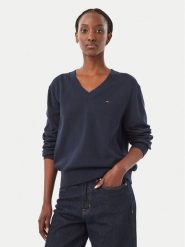Tommy Jeans Sweter Essential DW0DW23362 Granatowy Regular Fit. Niebieskie swetry klasyczne damskie Tommy Jeans, xxs, z bawełny, bez kołnierzyka. Za 369.99 zł.