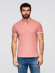 Męska koszulka polo bez kołnierzyka - różowa V7 - Rozmiar: M. Czerwone koszulki polo męskie Ombre Clothing, l, bez wzorów, z bawełny, bez ramiączek. W wyprzedaży za 45.50 zł.