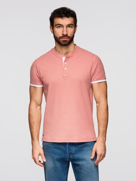 Męska koszulka polo bez kołnierzyka - różowa V7 - Rozmiar: M. Czerwone koszulki polo męskie Ombre Clothing, l, bez wzorów, z bawełny, bez ramiączek. W wyprzedaży za 45.50 zł.