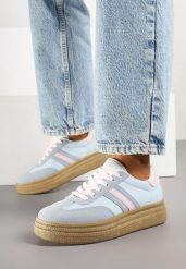 Niebieskie Sneakersy Kultowe Tenisówki na Grubej Podeszwie Ozdobione Wzorem w Panterkę Gonelis. Niebieskie trampki i tenisówki damskie Renee, bez wzorów, z jeansu. Za 79.99 zł.