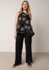 Czarny Rustykalny Komplet z Wiskozy i Lnu Spodnie i Bluzka z Haftem Acalerodia. Czarne spodnie materiałowe damskie Born2be, z aplikacjami, z materiału, boho. Za 139.99 zł.