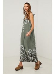 Fleur de Lin Lniany kombinezon "Labelys" w kolorze khaki rozmiar: XXL. Brązowe kombinezony damskie Fleur de Lin, xxl, bez wzorów, ze lnu, bez kołnierzyka, bez ramiączek. Za 198.10 zł.