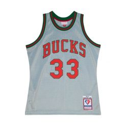 Koszulka NBA Milwaukee Bucks Kareem Abdul-Jabbar 75th NBA. Szare bluzki damskie Mitchell & Ness, bez wzorów, sportowe, bez kołnierzyka, bez ramiączek. Za 662.00 zł.