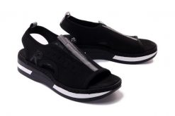 RIEKER V59B5-00 black, sandały damskie. Czarne sandały damskie Rieker, bez wzorów, z gumy, bez obcasa. Za 255.92 zł.