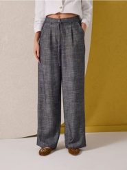 Spodnie wide leg z domieszką lnu - niebieski. Niebieskie spodnie materiałowe damskie Sinsay, bez wzorów. Za 59.99 zł.