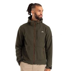 Męska Kurtka Soft Shell Dante. Zielone kurtki męskie Trespass, m, bez wzorów, z elastanu, z kapturem. Za 299.99 zł.