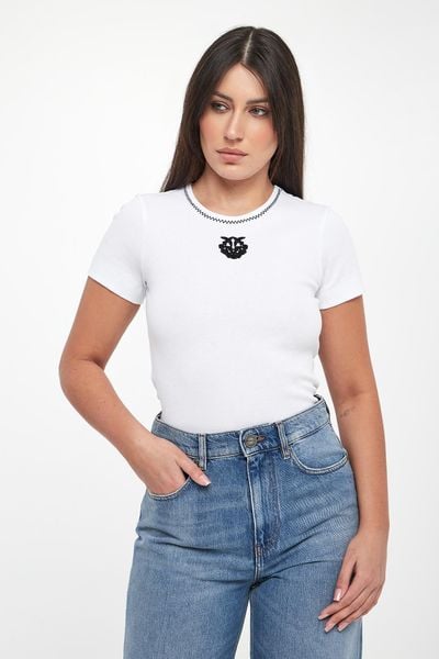 T-shirt damski z logo Brugherio PINKO. T-shirty damskie Pinko, l, bez wzorów, bez kołnierzyka. Za 429.00 zł.