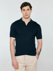 Sweter męski polo z krótkim rękawem granatowy Matisonis 403. Niebieskie swetry męskie Big Star, l, bez wzorów, z bawełny, bez kołnierzyka. Za 159.99 zł.