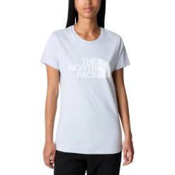 Koszulka damska The North Face S/S Easy z krótkim rękawem. Niebieskie bluzki damskie The North Face, l, bez wzorów, sportowe, bez kołnierzyka, bez ramiączek. W wyprzedaży za 134.80 zł.