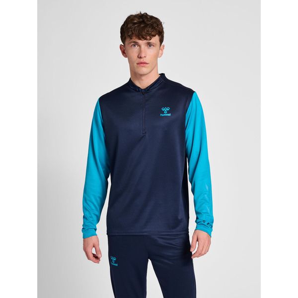 Półzapinana bluza dresowa Hummel On-Grid. Niebieskie bluzy bez kaptura męskie HUMMEL, z dresówki. Za 189.00 zł.