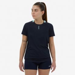 Koszulka do gry w siatkówkę damska. Niebieskie t-shirty damskie ALLSIX, xs, bez wzorów, z elastanu, bez kołnierzyka. W wyprzedaży za 49.99 zł.