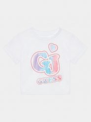 Guess T-Shirt K4RI28 K8HM0 Biały Boxy Fit. Białe koszulki dziewczęce Guess, z aplikacjami, z bawełny, bez ramiączek. Za 109.99 zł.