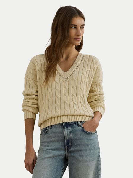LAUREN RALPH LAUREN Sweter 200971374002 Beżowy Relaxed Fit. Brązowe swetry klasyczne damskie Lauren Ralph Lauren, xs, z bawełny, bez kołnierzyka. Za 779.99 zł.