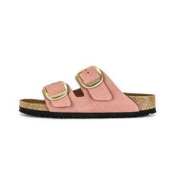Damskie sandały duże metalowe klamry Arizona Big Buckle. Czerwone sandały damskie Birkenstock, bez wzorów, z materiału, bez obcasa. Za 670.05 zł.