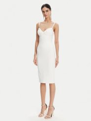 Elisabetta Franchi Sukienka koktajlowa AB-702-51E2 Biały Regular Fit. Białe sukienki damskie Elisabetta Franchi, bez wzorów, z syntetyku, wizytowe, bez kołnierzyka, bez ramiączek. Za 1,819.00 zł.