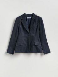 Jeansowa marynarka - granatowy. Niebieskie marynarki i żakiety damskie Reserved, l, bez wzorów, z bawełny. Za 259.99 zł.