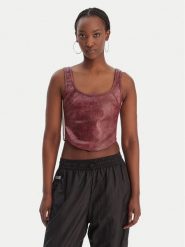 Adidas Top Pleather KD8786 Bordowy Slim Fit. Czerwone topy damskie Adidas, bez wzorów, ze skóry, bez kołnierzyka. Za 349.99 zł.