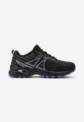 Czarno-Niebieskie Buty Sportowe z Bieżnikiem i Ozdobnymi Przeszyciami Meula. Czarne buty sportowe na co dzień męskie Born2be, bez zapięcia. Za 99.99 zł.