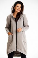 Długa bluza damska z kapturem i kieszeniami szary. Szare bluzy z kapturem damskie Infinite You, l, z bawełny. Za 299.00 zł.