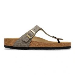 Birkenstock Gizeh SYN Leo Gray Taupe Japonki damskie. Szare klapki damskie Birkenstock, bez wzorów, ze skóry, bez obcasa. Za 399.99 zł.