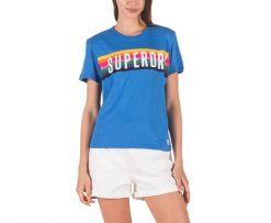 Koszulka turystyczna damska Superdry Rainbow Graphic Tee. Niebieskie t-shirty damskie Superdry., l, bez wzorów, z bawełny, bez kołnierzyka. Za 58.49 zł.