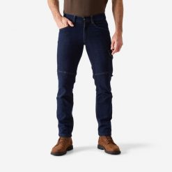 Spodnie cargo jeans. Spodnie materiałowe męskie SOLOGNAC, bez wzorów, z bawełny, sportowe. Za 119.99 zł.