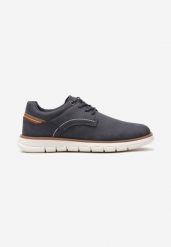 Granatowe Buty Sportowe w Stylu Casual Wiązane na Cienkie Rzemyki Waneli. Niebieskie buty sportowe na co dzień męskie Born2be, bez zapięcia. Za 84.99 zł.