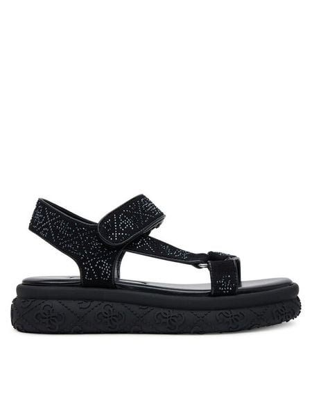Guess Sandały FLJLOD FAP03 Czarny. Czarne sandały damskie Guess, z aplikacjami, z materiału, bez obcasa, na płaskiej podeszwie. Za 319.99 zł.