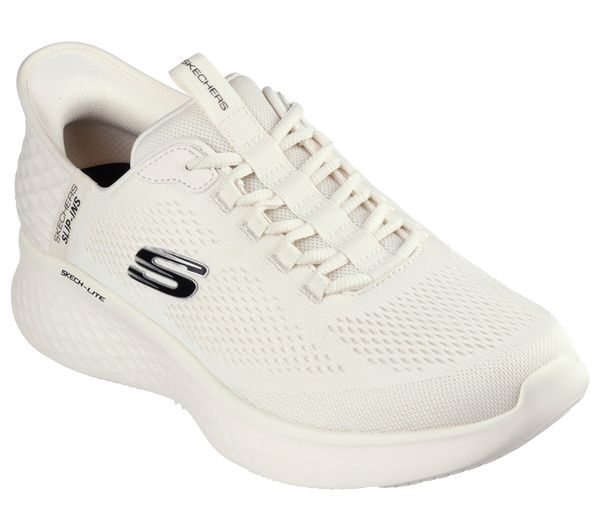 Buty do chodzenia męskie Skechers 232466OFWT. Białe buty sportowe na co dzień męskie Skechers, z materiału, bez zapięcia, trekkingowe. Za 366.00 zł.