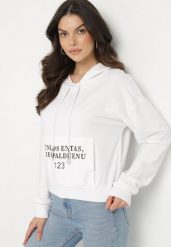 Biała Casualowa Bluza z Kapturem i Kieszonką Zelotia. Białe bluzy z kapturem damskie Born2be, l, z jeansu. Za 59.99 zł.