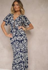Niebieska Wiskozowa Sukienka z Abstrakcyjnym Wzorem Tuledia. Niebieskie sukienki damskie Renee, na co dzień, na lato, l, bez wzorów, z wiskozy, eleganckie, bez kołnierzyka, bez ramiączek, maxi. W wyprzedaży za 52.49 zł.