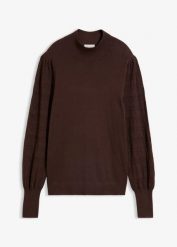 Cienki sweter z ażurem. Żółte swetry klasyczne damskie bonprix, bez kołnierzyka. Za 124.99 zł.