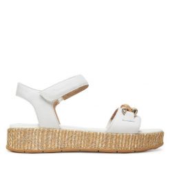 Sandały Tamaris. Białe sandały damskie Tamaris, bez wzorów, bez obcasa, na koturnie. Za 269.99 zł.
