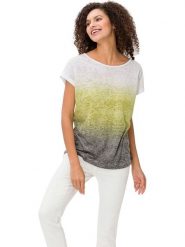 Heine Koszulka w kolorze oliwkowo-kremowym rozmiar: 42. Brązowe bluzki damskie Heine, bez wzorów, bez kołnierzyka, bez ramiączek. Za 52.55 zł.