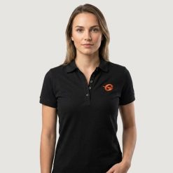 Koszulka damska fitness regular czarna Polo. Czarne topy sportowe damskie GYMBEAM, m, bez wzorów, z bawełny, bez ramiączek. Za 70.90 zł.