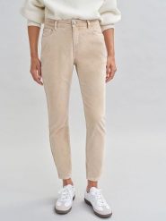 OPUS Spodnie w kolorze beżowym rozmiar: 44/L28. Brązowe spodnie materiałowe damskie Opus, z aplikacjami, z materiału, klasyczne. Za 202.03 zł.