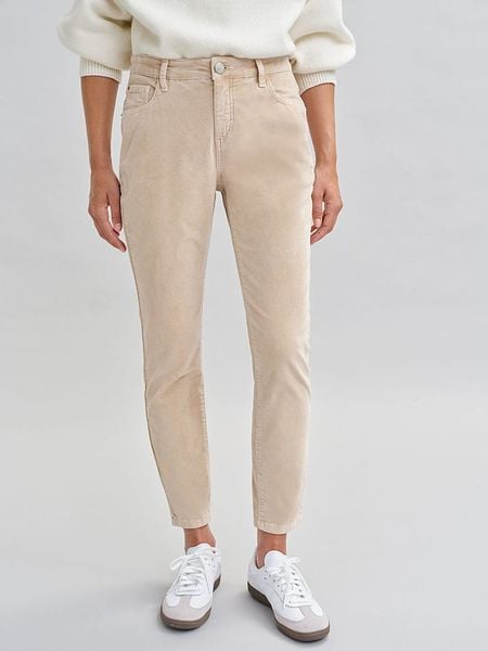 OPUS Spodnie w kolorze beżowym rozmiar: 44/L28. Brązowe spodnie materiałowe damskie Opus, z aplikacjami, z materiału, klasyczne. Za 186.19 zł.