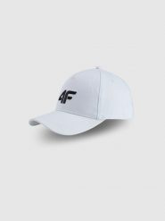 4F Czapka z daszkiem strapback damska - biała S/M. Białe czapki z daszkiem damskie 4f, bez wzorów, z bawełny. Za 59.99 zł.