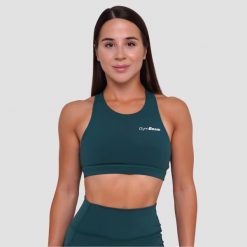 Biustonosz sportowy damski fitness bez zapięcia ciemnozielony Ignite. Zielone biustonosze sportowe damskie GYMBEAM, bez wzorów, z elastanu. Za 85.90 zł.