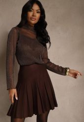 Brązowa Spódnica High Waist z Wiskozą Zdobiona Plisami Coroxera. Brązowe spódniczki damskie Renee, m, z aplikacjami, z wiskozy, eleganckie, z podwyższonym stanem, mini. Za 89.99 zł.